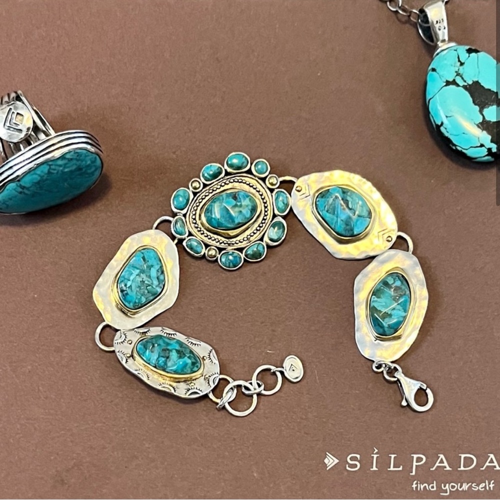 Silpada Sterling Silver, Turquoise & Brass 
“Santa Fe'” Bracelet - Picture 2 of 11